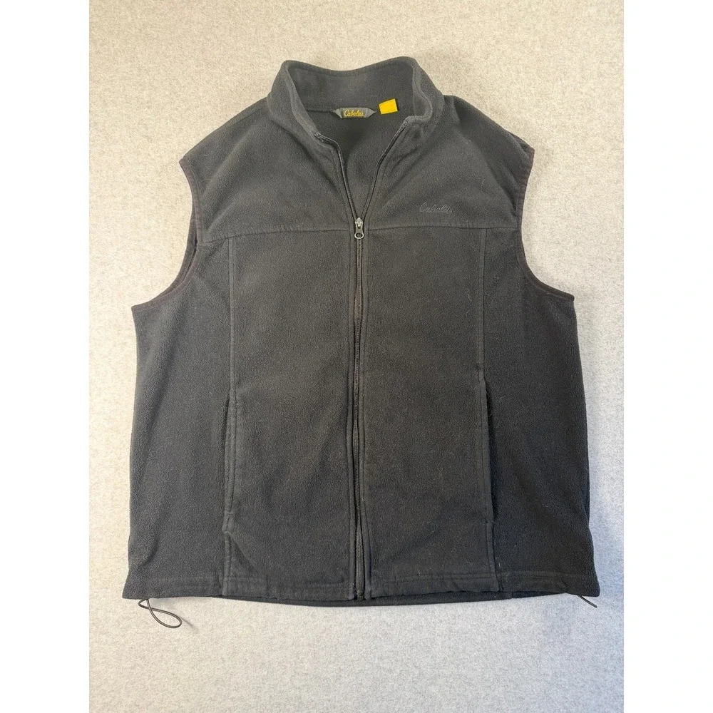 Cabelas Fleece Vest Mens L Black Full Zip Sleeveless Jacket Outdoor SKU 253